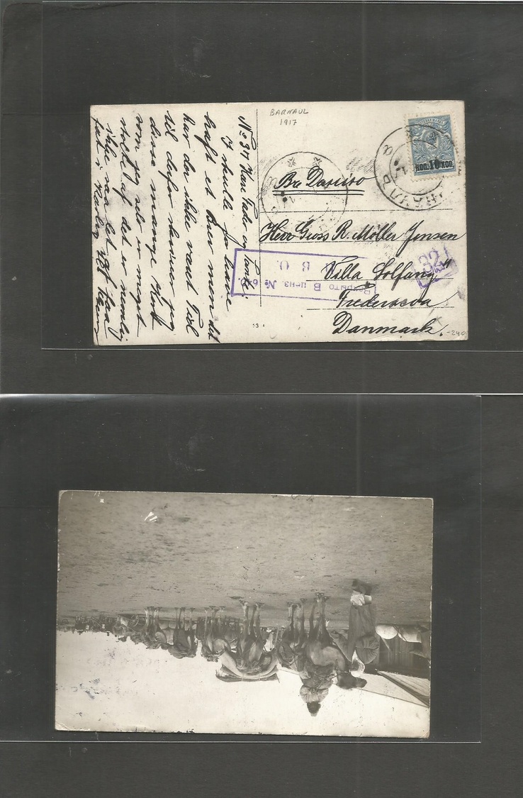 Russia. 1917 (1 Dic) Barnaul, West Siberia - Denmark, Frederic WWI + Revolution Photo Locals Fkd Ppc, Ovptd Issue + Cens - Autres & Non Classés