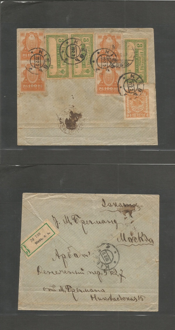 Russia. 1922 (2 Feb) Kiev - Moscow (4 Feb) Registered Reverse Multifkd Fiscals Postal Provisionals Cds. VF Spectacular U - Autres & Non Classés