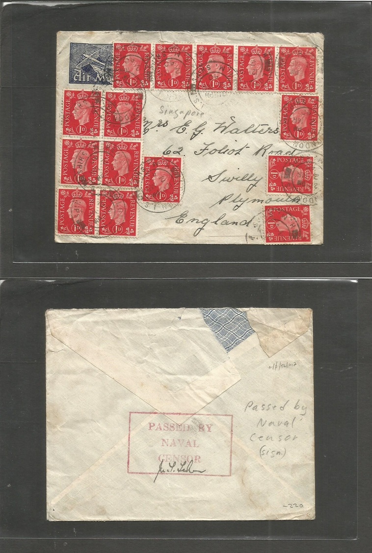 Straits Settlements Singapore. 1940 (2 March) Navy Ship, Singapore Days. Air To England. GB Multifkd. - Singapour (1959-...)