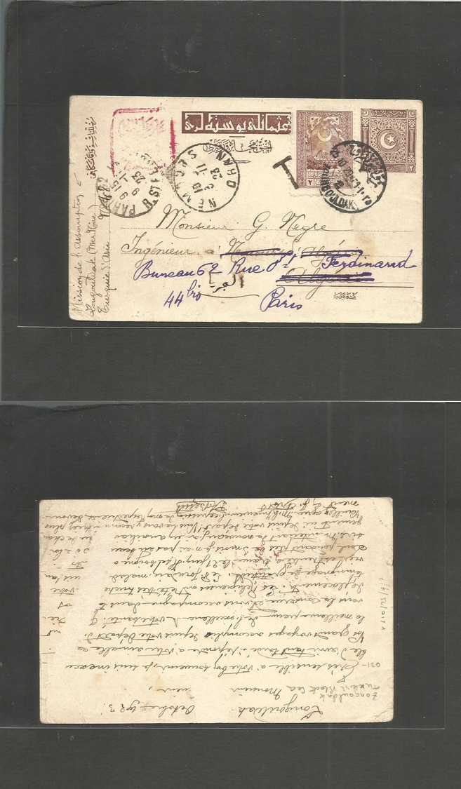 Turkey. 1929 (25 Oct) Zoungouldak, Asian Turkey - Algeria, Fwded Paris (9 Nov) Via Nemours (3 Nov) Brown Lilac Stat Card - Sonstige & Ohne Zuordnung
