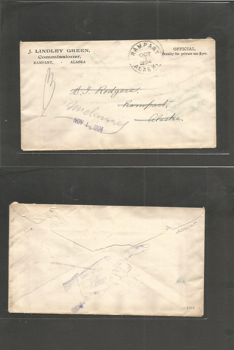 Usa. 1904 (Oct 1) Pampart, ALASKA. Official Envelope Local J. Lindley Green. Commissioner, Addressed To St. Rodgers + Re - Autres & Non Classés
