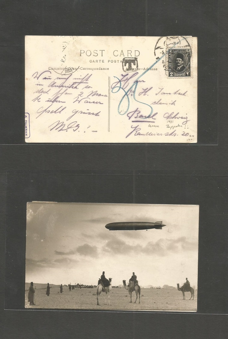 Airmails - World. 1931. Zeppelin Landing At Egypt. Fkd Ppc To Switzerland, Bassel. Very Interesting. - Autres & Non Classés