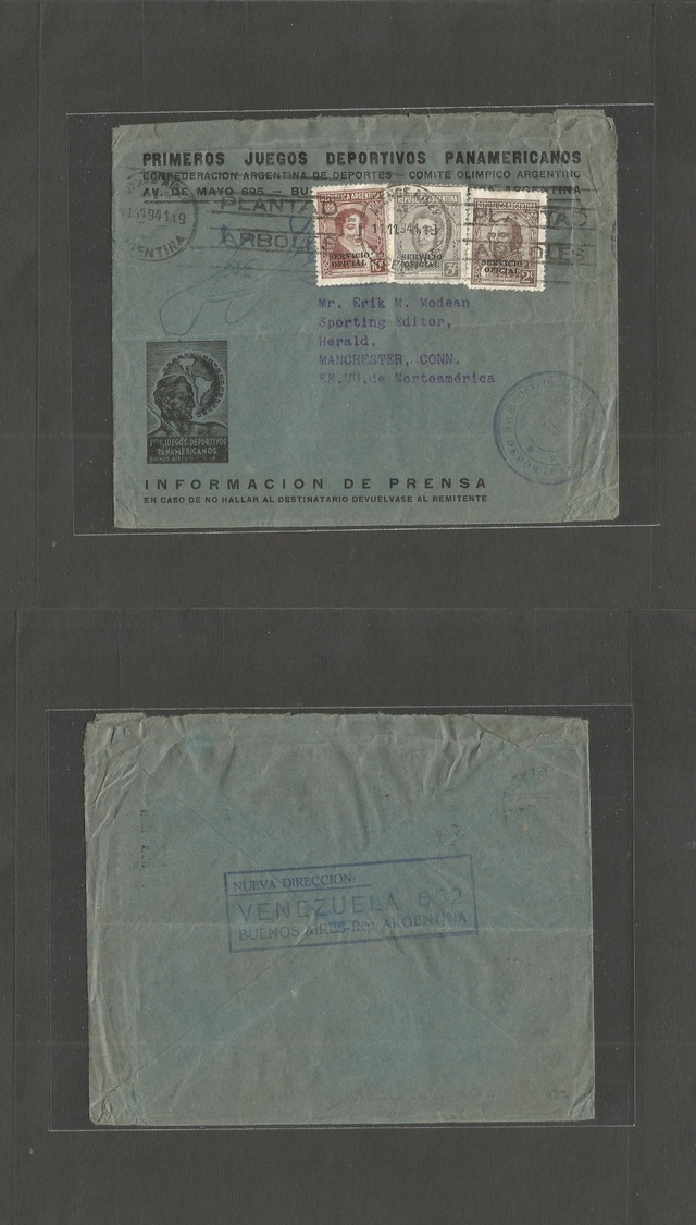 Argentina - Xx. 1941 (11 Nov) Bs As - USA, Manchester, Comm. Panamerican Games. Sports. Primeros Juegos. Multifkd Offici - Autres & Non Classés