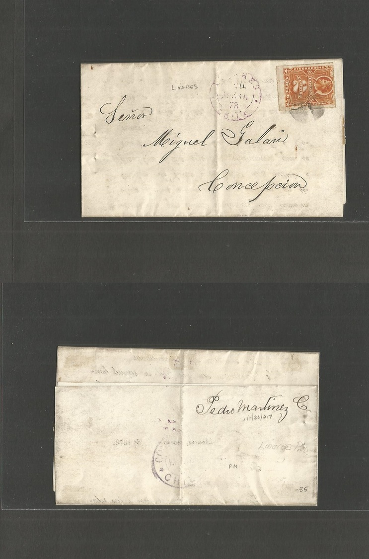 Chile. 1878 (24 Marzo) Linares - Concepcion 2c Unsealled Complete Pm Rate Fkd Single 2c Orange Perce, Tied Cork Cancel,  - Chili