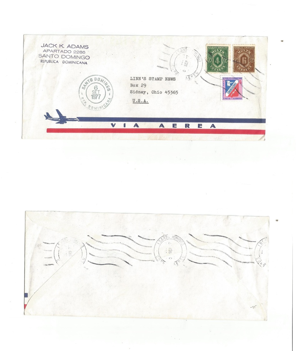 Dominican Rep. 1977. Santo Domingo - USA, Sisley, OH. Postage Dues Used As Postage /provisional/ Air Multifkd Env. Unusu - Dominicaine (République)