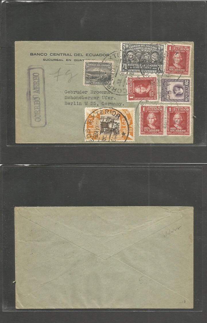 Ecuador. 1937 (16 July) Guayaquil - Germany, Berlin. Air Multifkd Env Tied Colon Issue. Fine. - Ecuador