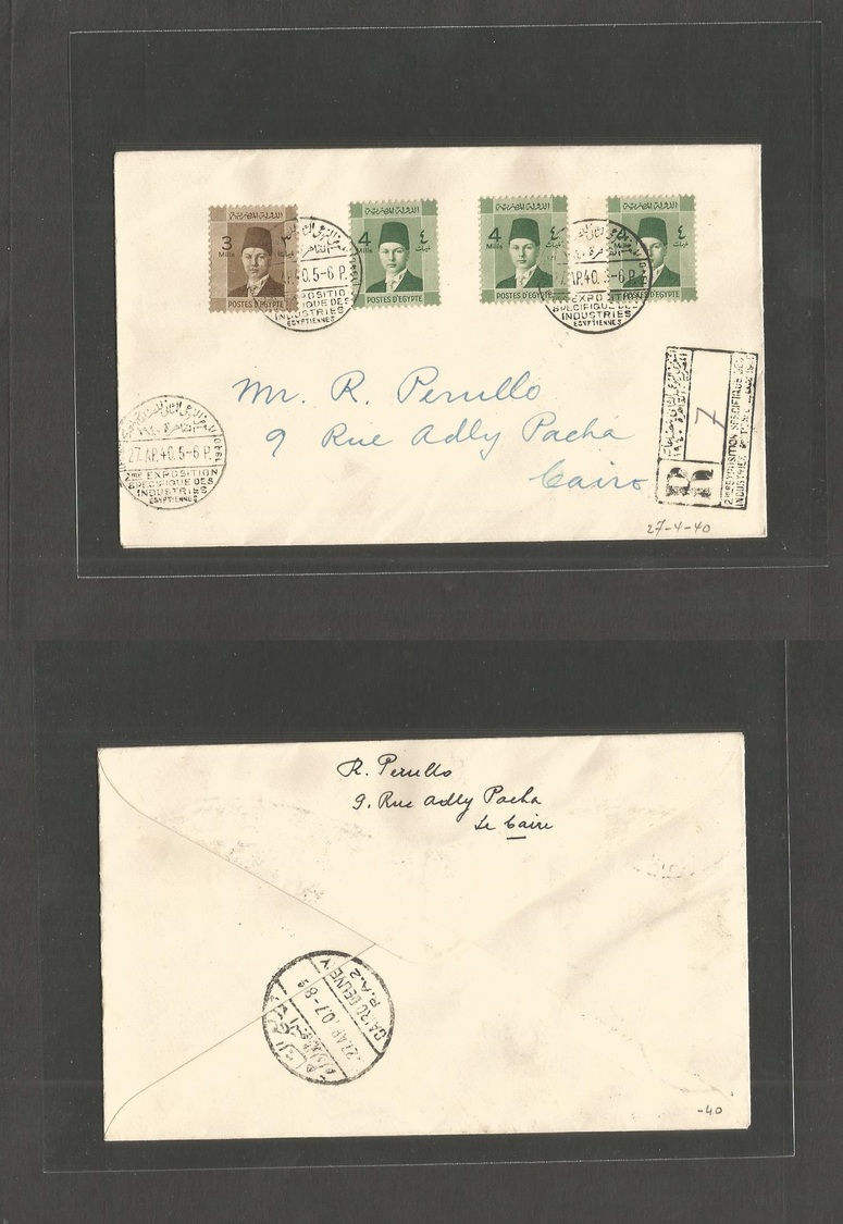 Egypt. 1940 (27 April) 2nd Exposition Industrie. Registered Local Multifkd Commemorative Envelope. Fine Cachet PO At Exh - Autres & Non Classés