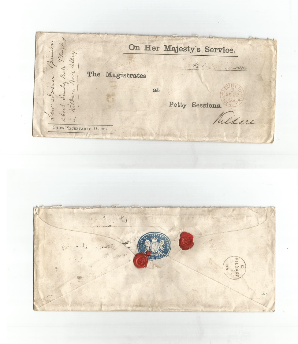 EIRE. 1869 (22 Sept) Official Mail. Dublin - Kildare OHMS Env Red Depart Cds. Dublin Castle Seal On Reverse. Fine. - Gebraucht