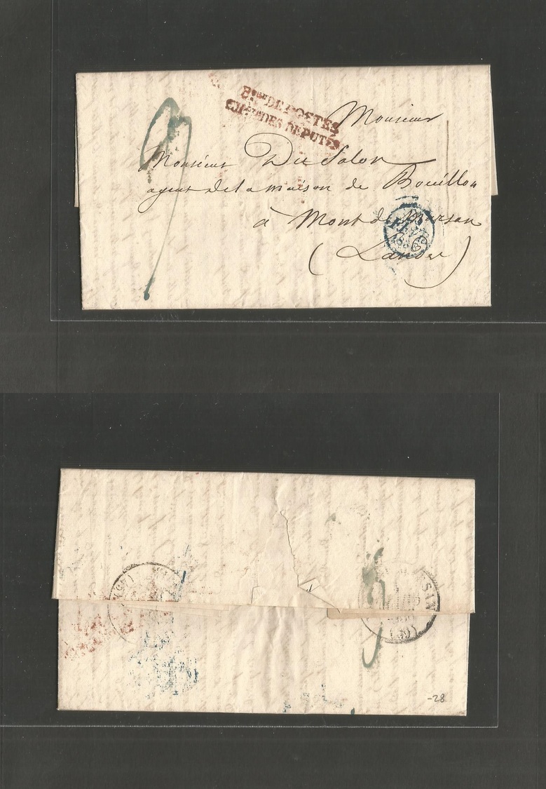 France. 1836 (25 Febr) Paris - Mont De Marsau. EL Full Text. Deputes / Bureau De Post. Red Doble Label + Taxed. VF. - Autres & Non Classés