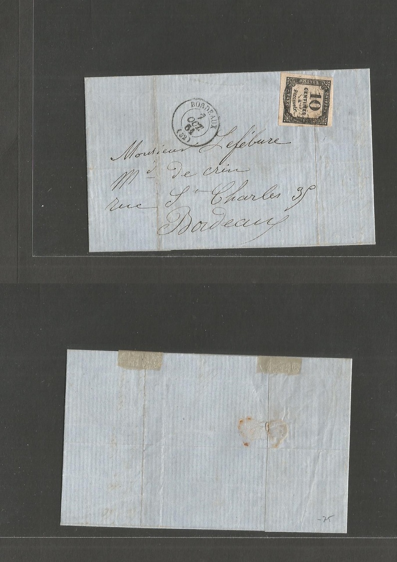 France. 1861 (7 Oct) Bordeaux. Multifkd E. Taxed 10c Postage Due, Tied Cds. Complete Margins. Fine. - Autres & Non Classés