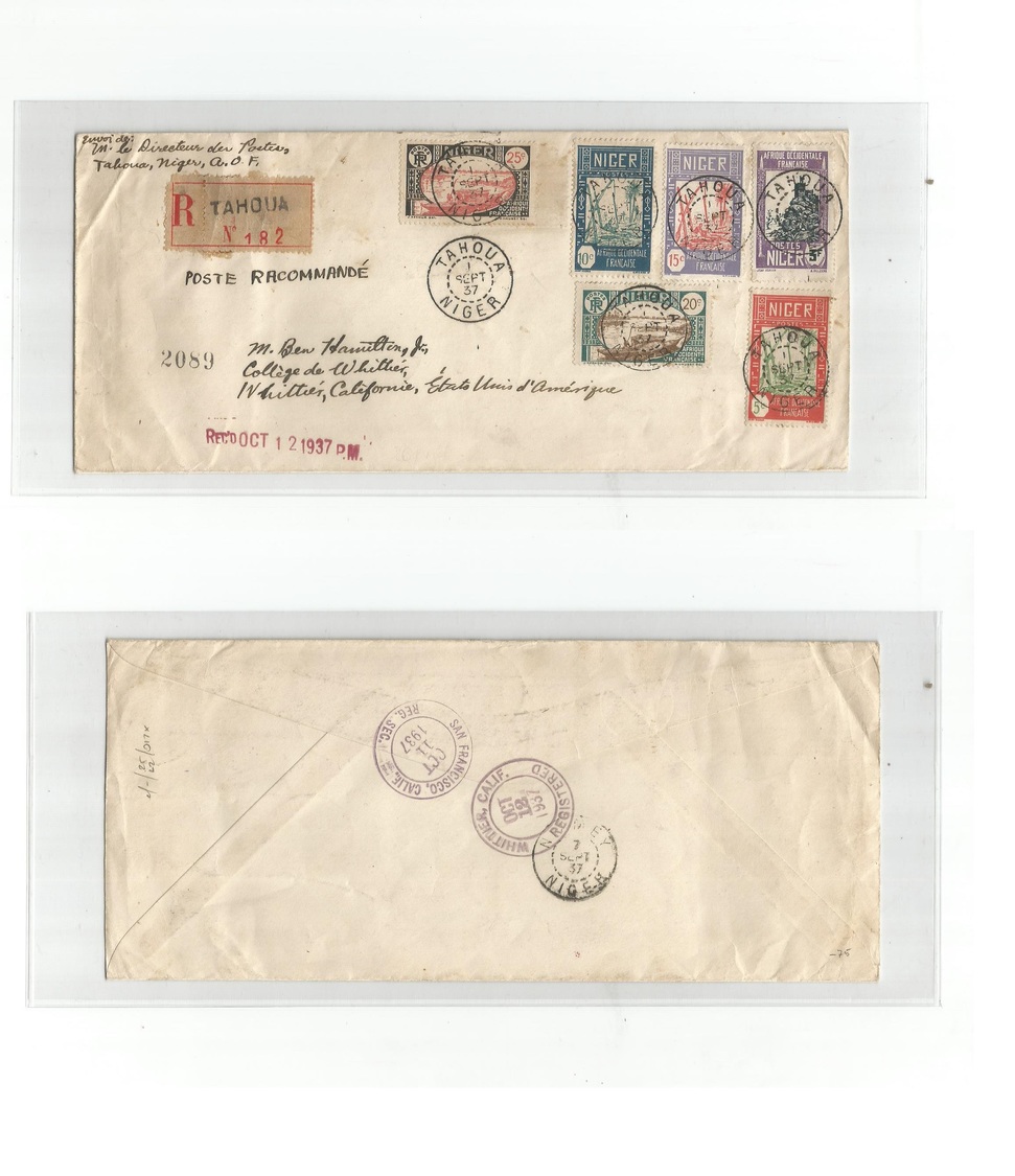 France. 1937 (1 Sept) Tahona - USA, Whitties (11-12 Oct) CA. Registered Multifkd Envelope. True Nice Scarce Usage. - Autres & Non Classés