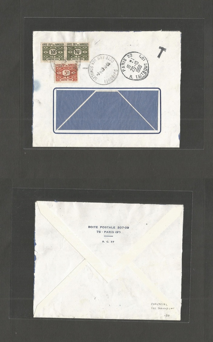 Frc - Somali Coast. 1966 (20 Oct) France, Paris - Djibouti (9 Nov) Unfranked Comercial Envelope, Taxed + Arrival Modern  - Autres & Non Classés