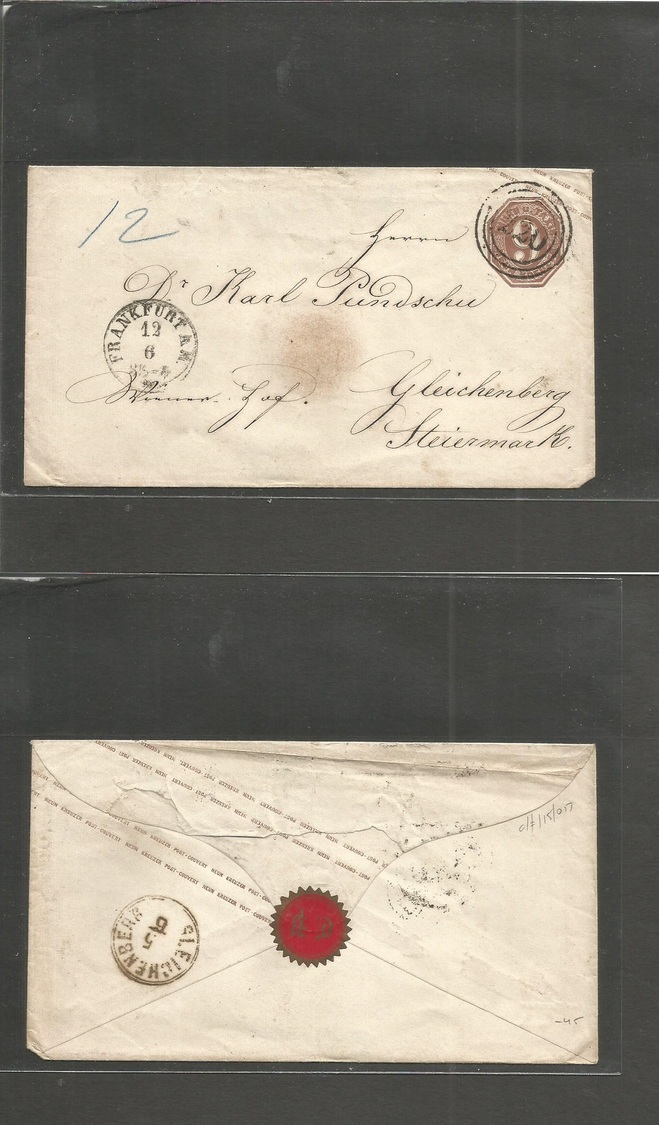 German States-T&t. C. 1873 (12 June) Frankfurt - Steiermark 9kr Intense Brown Stat Env / 220 Rings. Via Sleichenberg. Fi - Autres & Non Classés