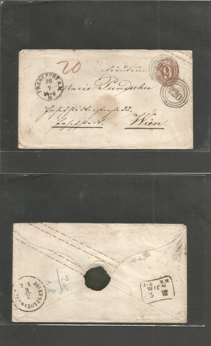 German States-T&t. C. 1873 (26 July) Frankfurt - Wien, Austria (3 Aug) 9 Kr Brown Stat Env "220" Rings. Fine Used. - Sonstige & Ohne Zuordnung