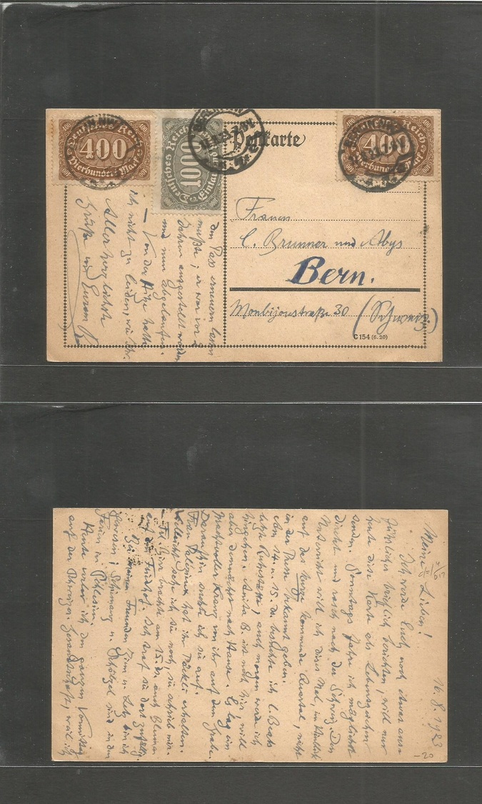 Germany - Xx. 1923 (17 Aug) Berlin - Switzerland, Bern Early Inflation Days. 1800 Marks Rate. Fkd Private Card. - Autres & Non Classés