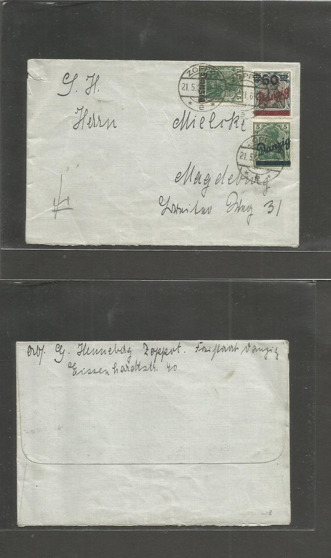 Germany - Danzig. 1921 (21 May) Zoppot - Magdeburg. Multifkd Germania Ovptd Issue. VF. - Autres & Non Classés
