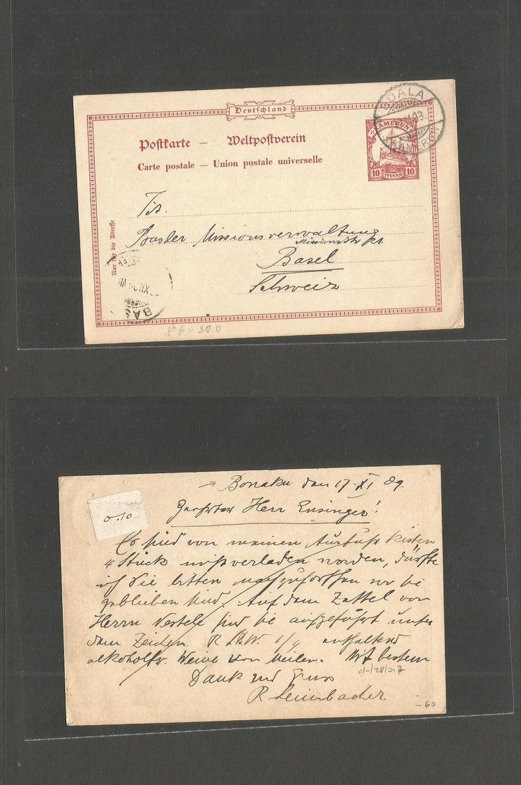 German Col-Camerun. 1909 (17 Nov) Bonaku - Switzerland, Basel (12 Dec) 10 Pf Red Stat Card. Fine Long Text. - Autres & Non Classés