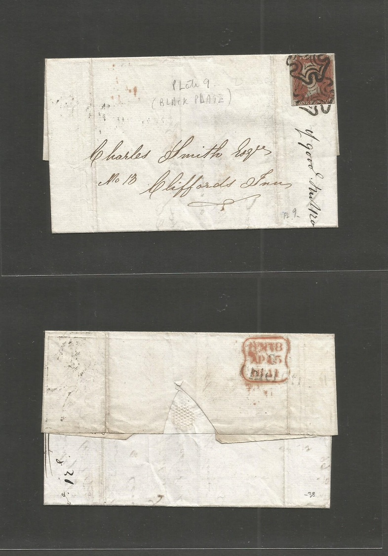 Great Britain. 1841 (Apr 15) London - Clifford Inn. EL Fkd 1d Red Pl. 9 (Black Plate), Complete To Paste Margins, Tied T - ...-1840 Préphilatélie