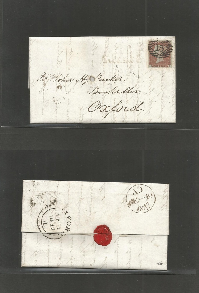 Great Britain. 1847 (10 Feb) London - Oxford (11 Feb) EL Fkd 1841 Red Complete Margin, Tied "15" Diamond Grill + Stline. - ...-1840 Préphilatélie