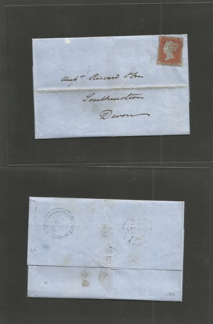 Great Britain. 1852 (2 Aug) London - South Molton, Devon (3 Aug) E. Fkd 1841 1d Red, Good Margins, Cancelled Grill. Fine - ...-1840 Préphilatélie