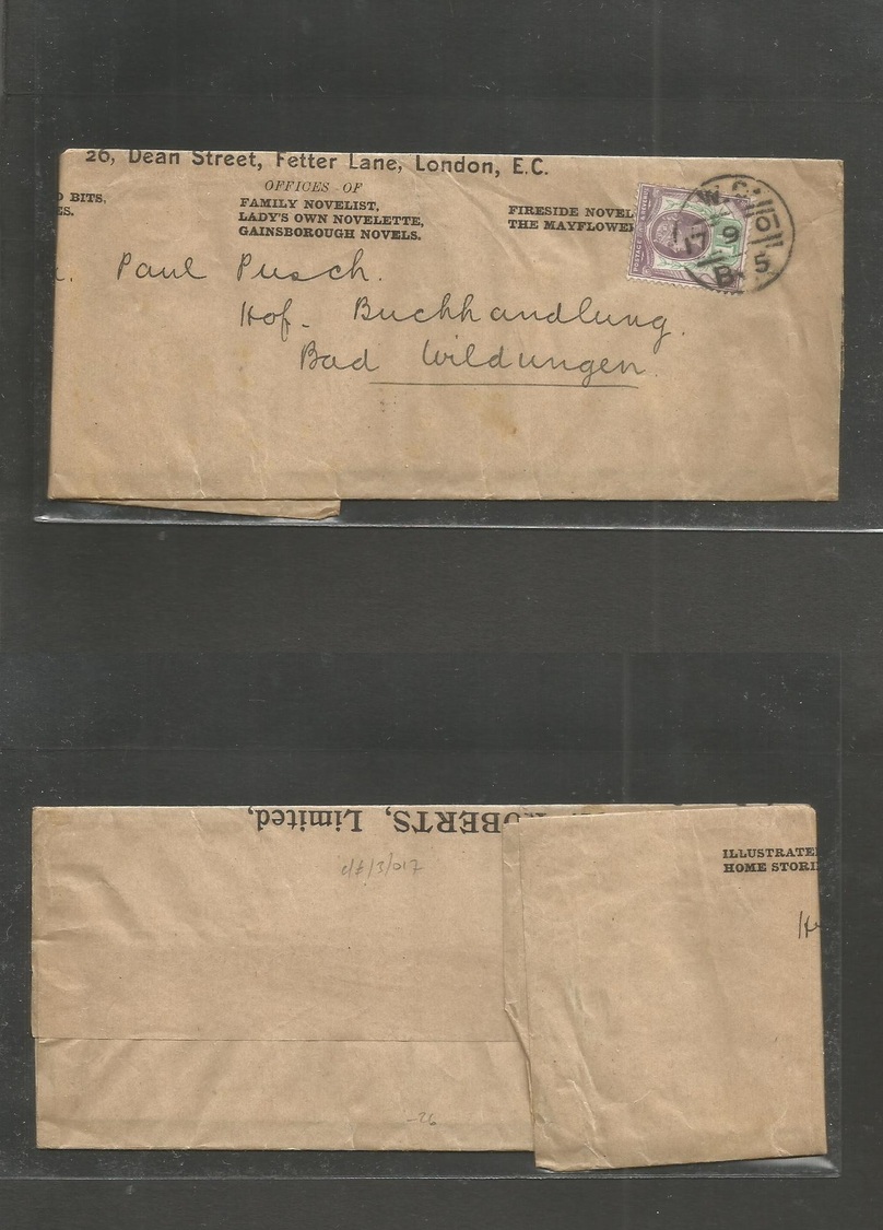 Great Britain. 1901 (17 Sept) WC, Ldn - Germany, Bad Wildungen. Complete Wrapper Fkd 1 1/2d . QV Cds. - ...-1840 Vorläufer