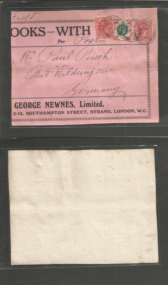 Great Britain. 1911 (June 8) London WC - Germany. Books Package Label Fkd 1d (x2) + 1shilling Tied Cds. Scarce. - ...-1840 Préphilatélie