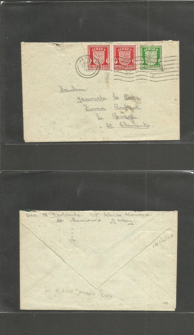 Gb - Channel Islands. 1942 (14 Sept) Jersey - St. Clements. Fkd Env 2 1/2d Rate, Rolling Cancel. Scarce Private Resident - ...-1840 Vorläufer