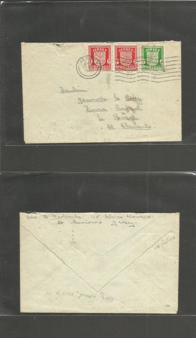 Gb - Channel Islands. 1942 (14 Sept) Jersey - St. Clements. Fkd Env 2 1/2d Rate, Rolling Cancel. Scarce Private Resident - ...-1840 Préphilatélie