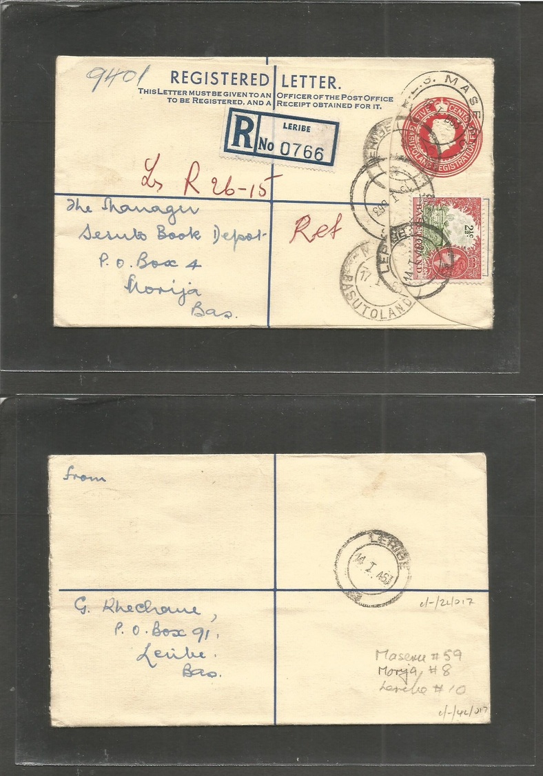 Bc - Basutoland. 1963 (16 Jan) Leribe - Morija. Via Masern (17 Jan) Registered 5c Red Stat Env Adtl, R-label. Fine Local - Autres & Non Classés