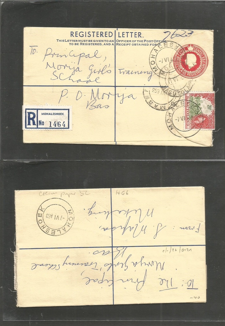 Bc - Basutoland. 1963 (7 June) Mobaleshock - Morija (11 June) Local Registered 5c Red Stat Env + Adtl. Via S. Maseru. Fi - Autres & Non Classés