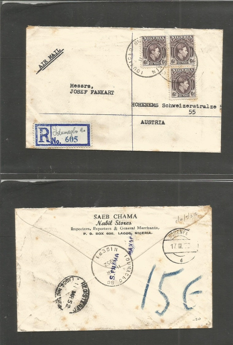 Bc - Nigeria. 1952 (11 March) Idumagbo Bo - Austria, Hoberems (17 March) Registered Air Multifkd Env. Via Lagos. Fine P. - Andere & Zonder Classificatie