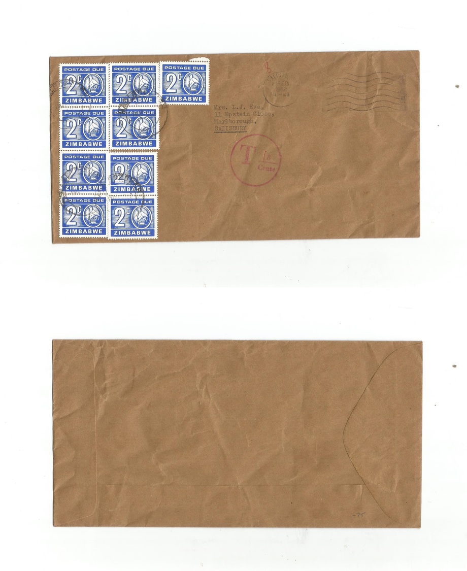 Bc - Rhodesia. 1982 (21 Febr) Salisbury Local Usage. Multifkd + Taxed Envelope, Tied (x9) Postage Dues + Tax Mark. Scarc - Autres & Non Classés