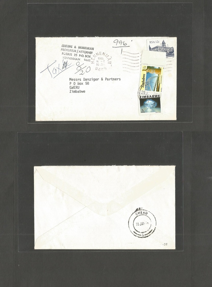 Bc - Rhodesia. 1986 (16 Jan) South Africa, Henneman - Swere, Zimbabwe (28 Jan) Fkd Env + Taxed + Airmail. Postage Due St - Autres & Non Classés