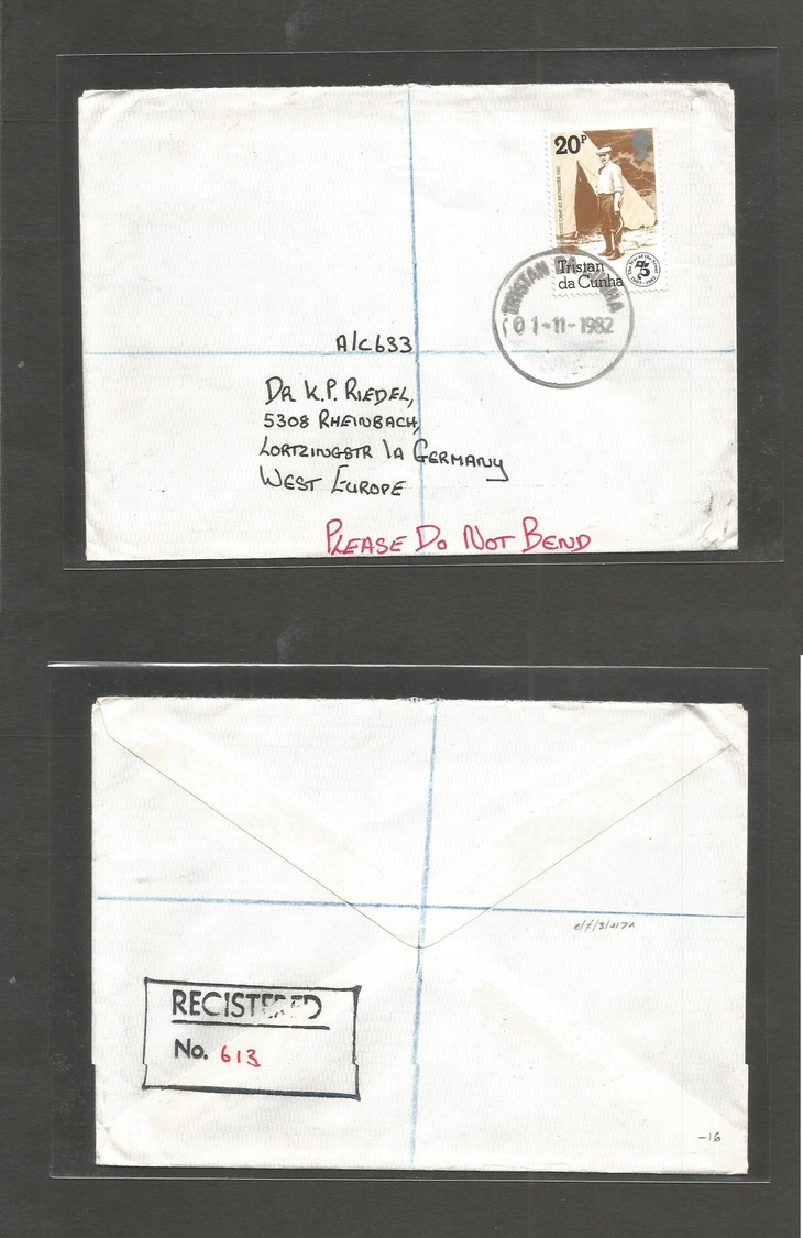 Bc - Tristan Da Cunha. 1982 (1 Nov) GPO - West Germany, Rheinbach. Registered Fkd Envelope. - Autres & Non Classés