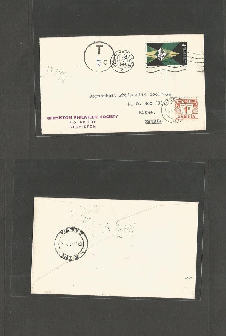 Bc - Zambia. 1966 (12 Aug) South Africa, Joburg - Zambia, Kitwe (24 Aug) Diamon Issue Fkd Envelope, Taxed + Arrival 1d P - Autres & Non Classés