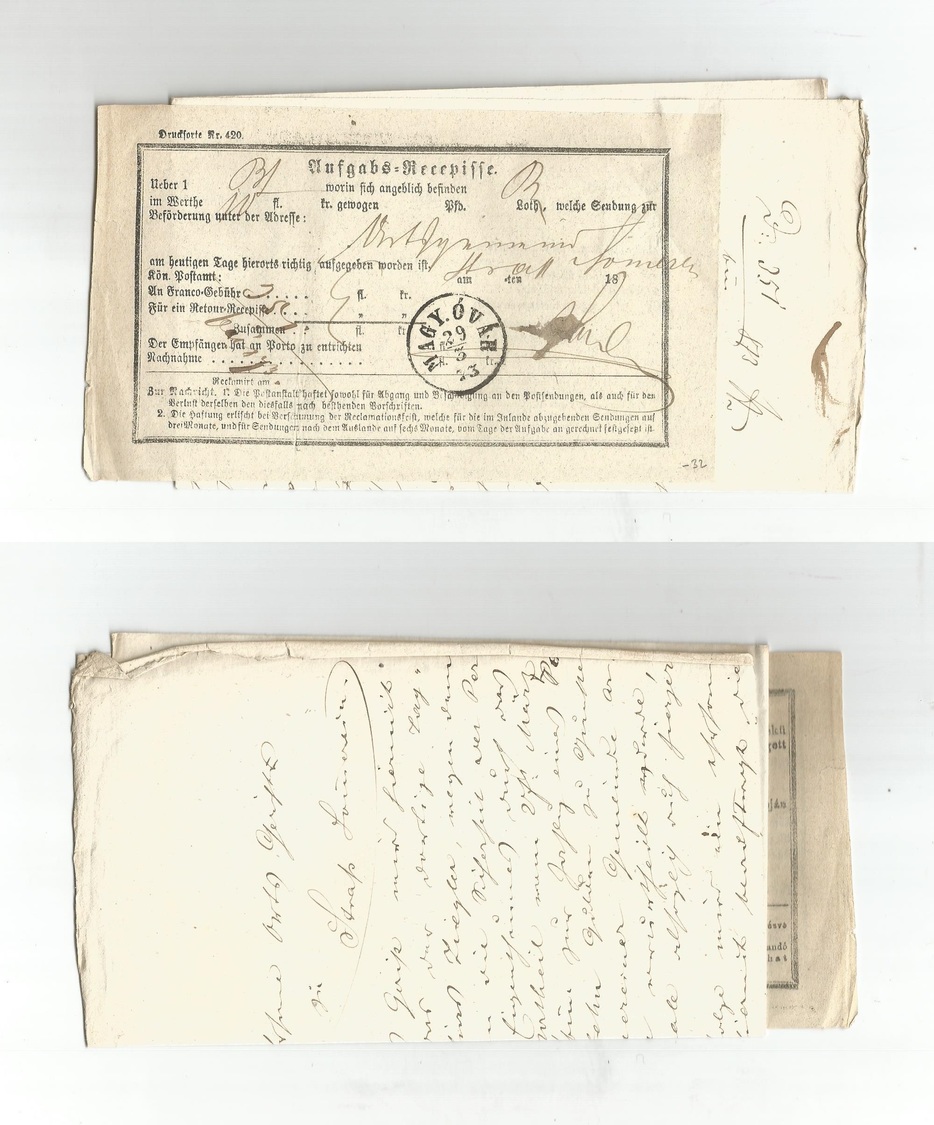 Hungary. 1873 (29 March) Magy Ovar. Special Postal Postage Receipt Unfranked Document, Tied Unusual. - Autres & Non Classés