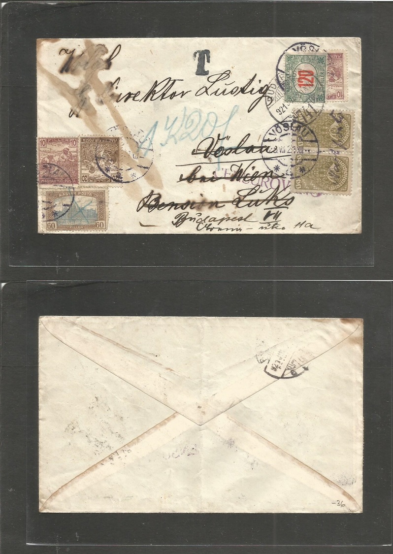 Hungary. 1921. Budapest - Voslan, Austria ( Retour ) . Multifkd Twice Taxed And Forwarded Multifkd Envelope. VF Usage. A - Autres & Non Classés