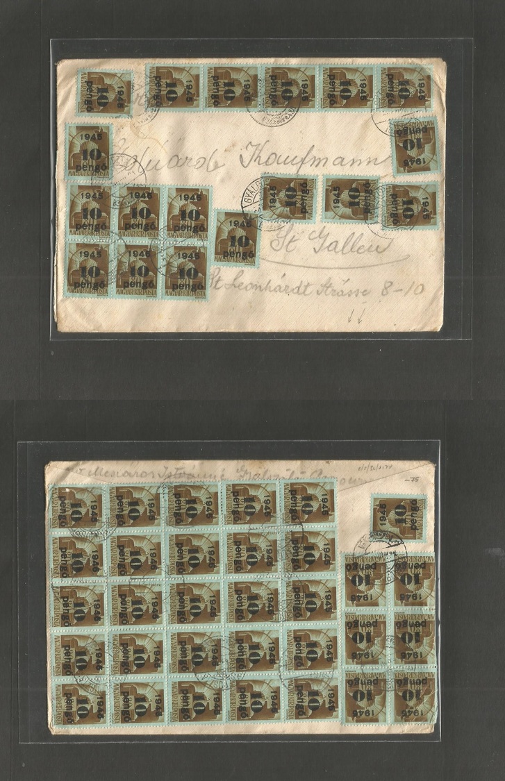 Hungary. 1945 (21 Nov) Inflation Period. Gyalpuszta - Switzerland, St. Gallen. Multifkd Envelope Ovptd Issue. Front + Re - Autres & Non Classés