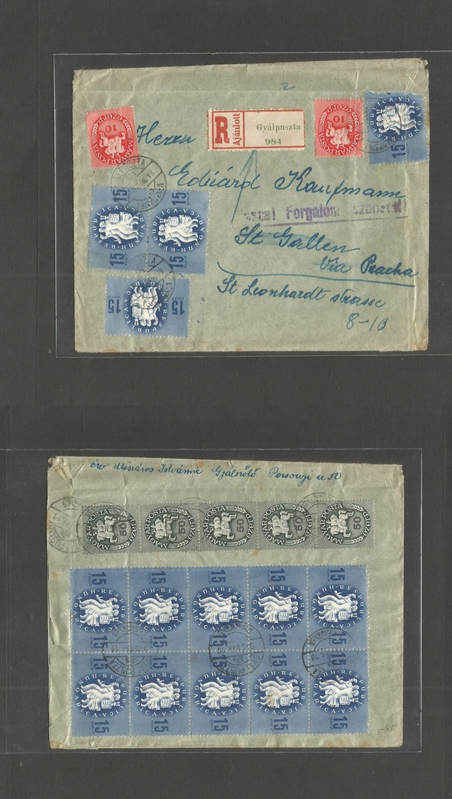 Hungary. 1946 (19 March) Inflation Period. Gyalpuszta - Switzerland, St. Gallen Via Prague. Registered Multifkd Front An - Autres & Non Classés
