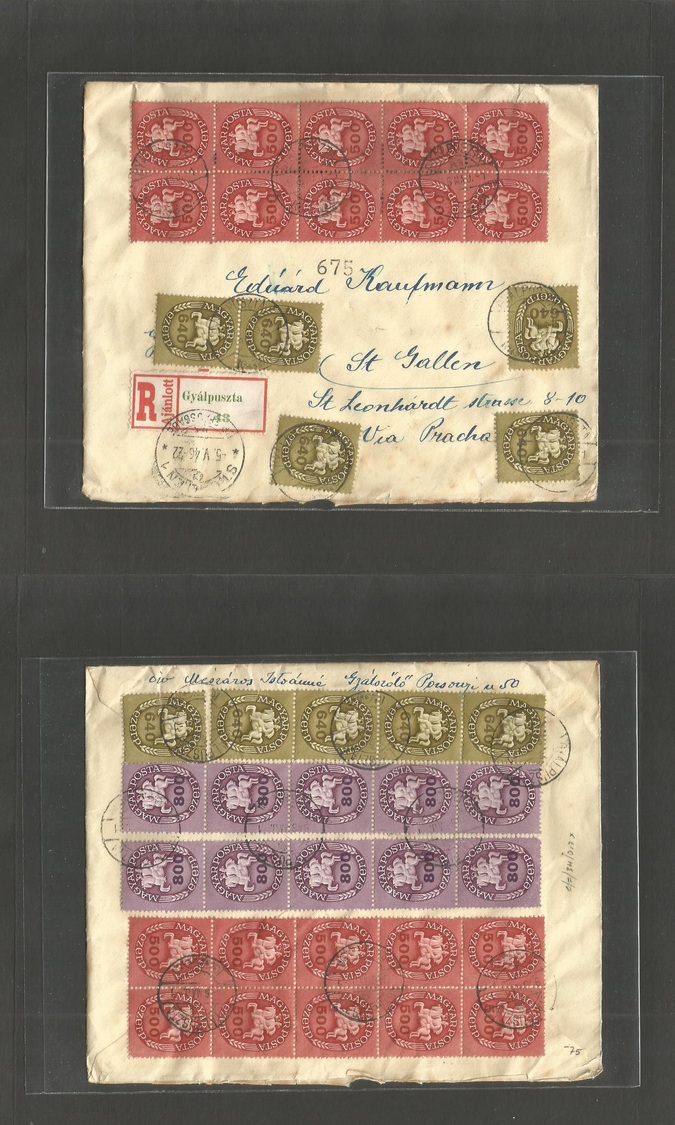 Hungary. 1946 (5 May) Inflation Period. Gyalpuszta Puszta - Switzerland, St. Gallen Via Prague. Registered Multifkd Enve - Autres & Non Classés