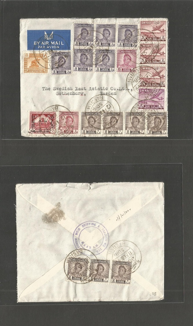 Iraq. 1949 (12 Febr) Basrah - Sweden, Gotheburg. Air Multifkd Env (front + Reverse) - Iraq