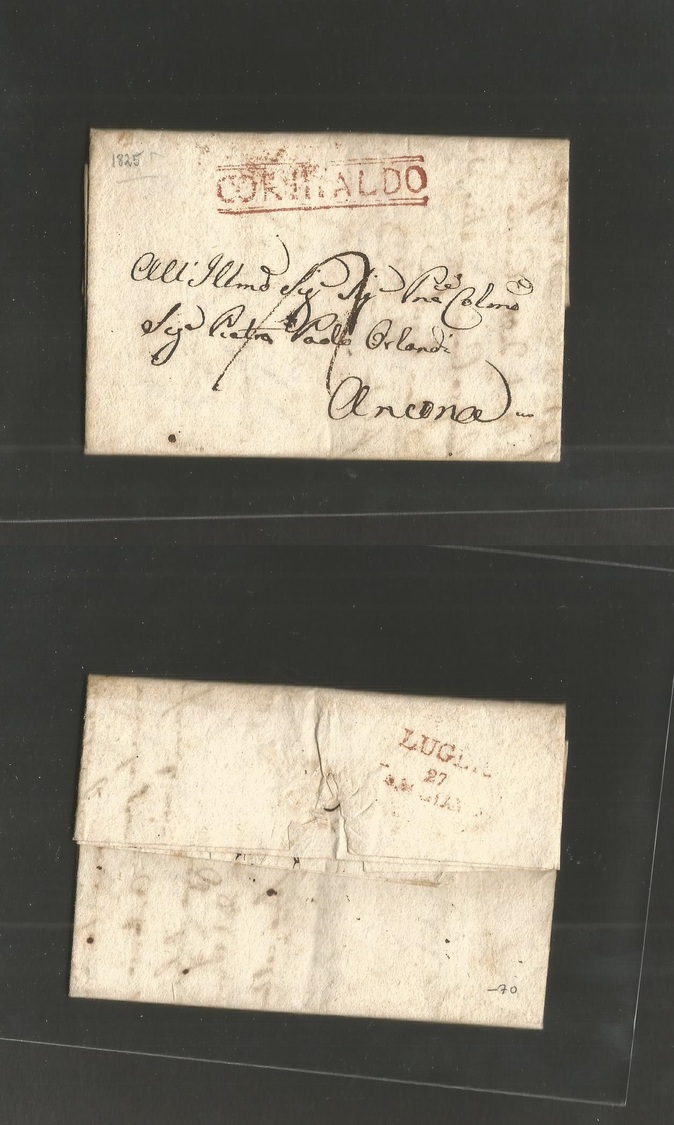 Italy - Prephilately. 1825 (24 July) Corimaldo - Ancona (27 Julio) EL Full Text Red Stline CORINALDO. VF + Scarce. Arriv - Non Classés