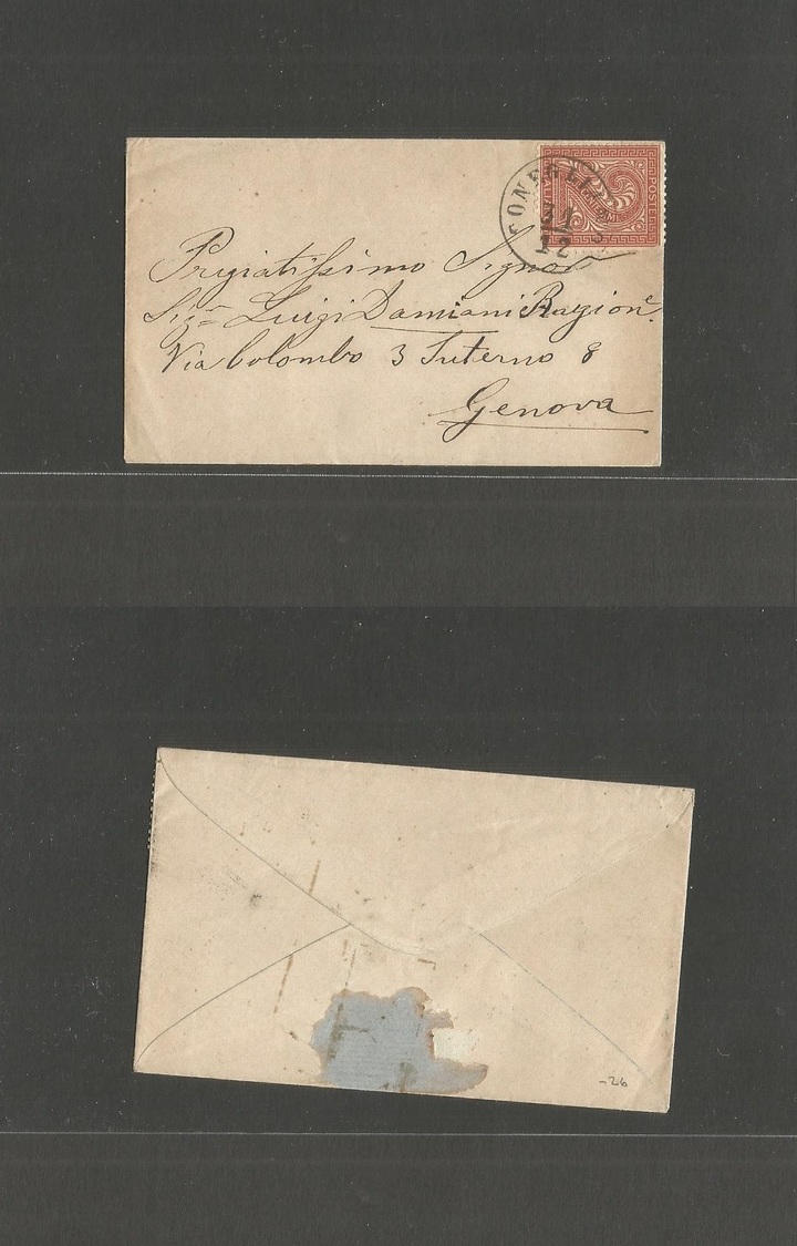 Italy. C. 1880s (31 Dec) Conegliano - Genova. PM Rate Single 2c Fkd Env Old Type Cancel. Fine. - Non Classés