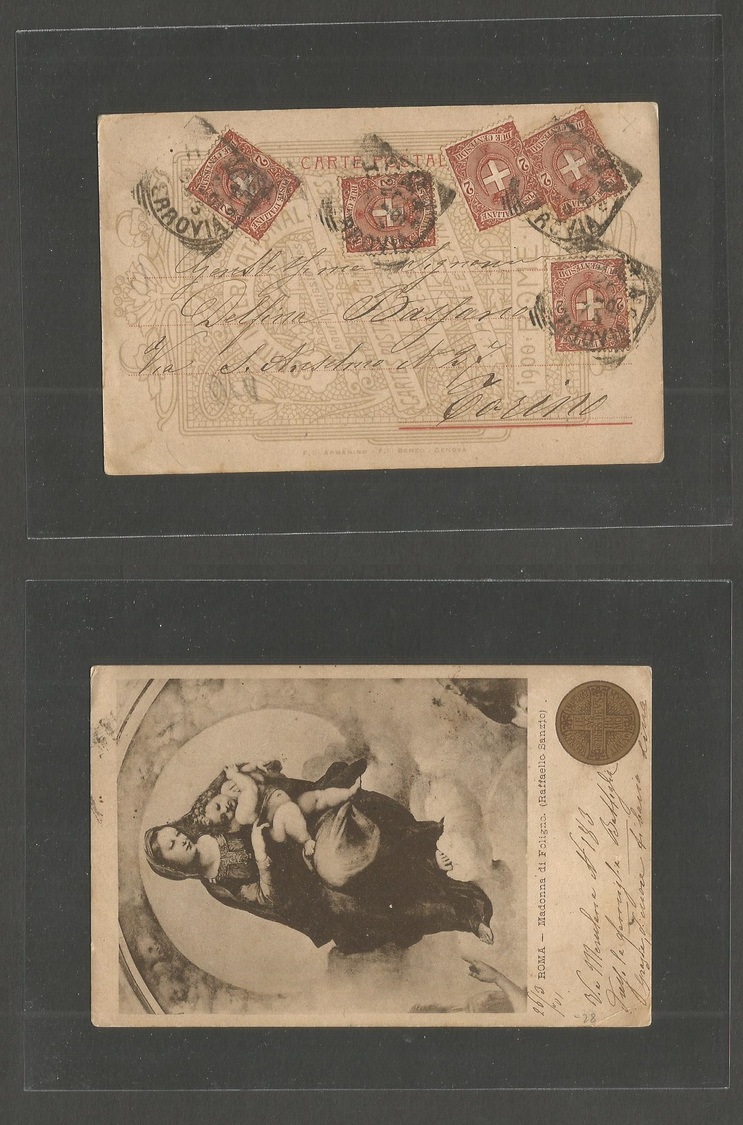 Italy. 1901 (26 March) Roma - Torino . Illustrated Ppc. Multifkd 2c Brown (x5) - Non Classés