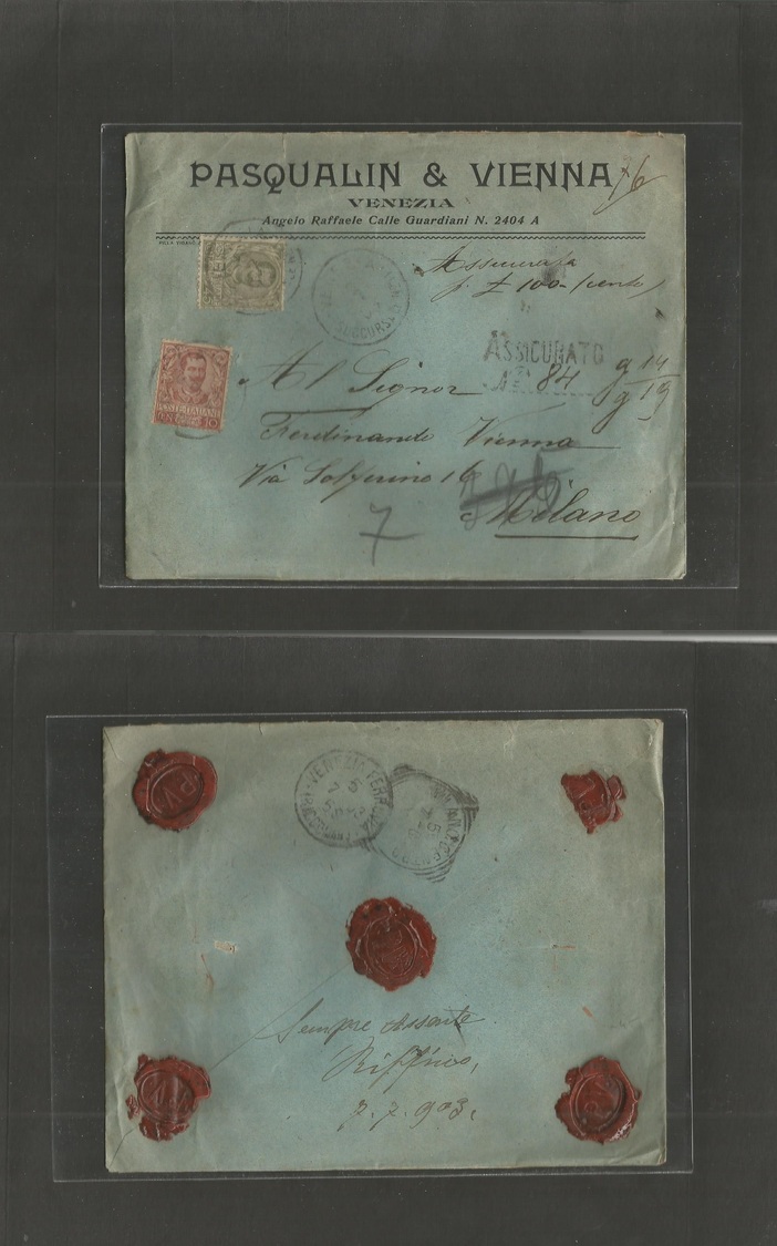 Italy. 1904 (7 March) Venezia - Milano (7 March) Registered Insured 100 Pounds Multifkd Envelope. Fine. - Non Classés