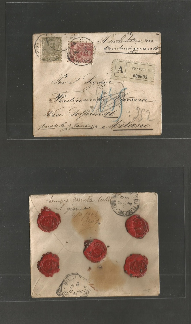 Italy. 1904 (2 April) Venezia - Milano. Registered Insured 150 Pounds Multifkd Envelope. - Non Classés