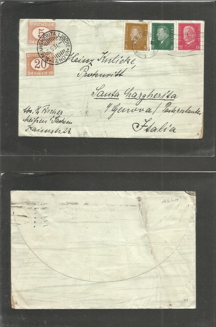 Italy - Xx. 1931 (26 May) Postage Due. Germany Meisse - Santa Margherita Ligure. Multifkd Env + (x2) Italian Pstage Dues - Non Classés