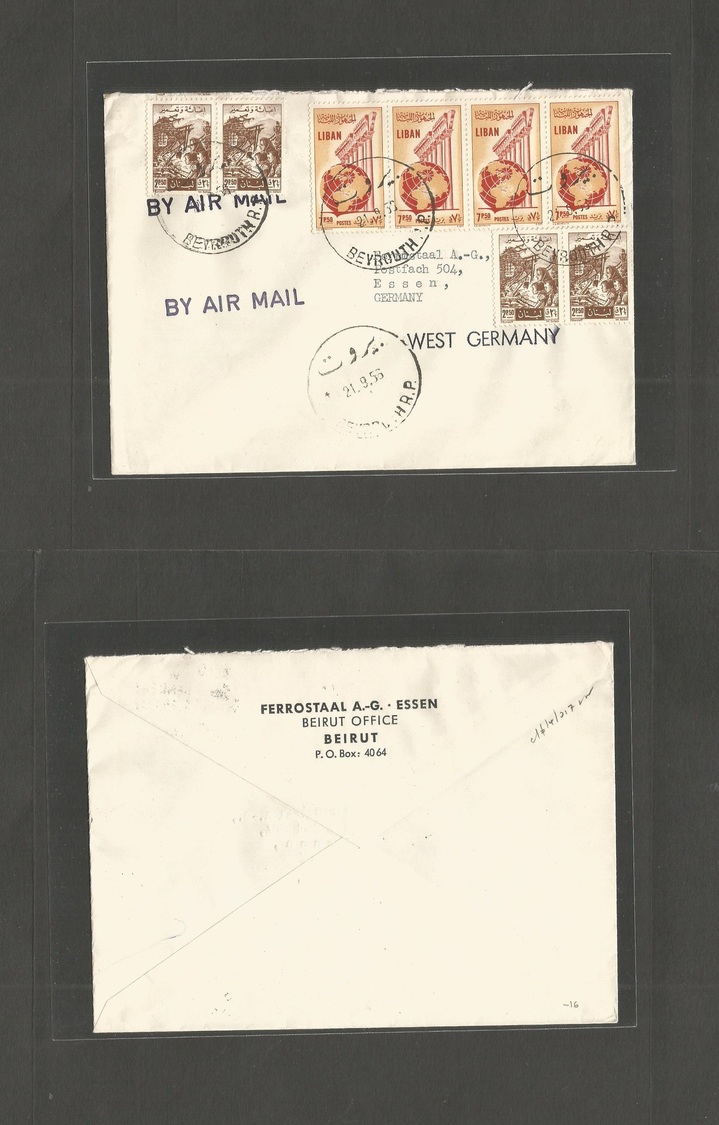 Lebanon. 1955 (21 Sept) Beyrouth - West Germany, Essen. Air Multifkd Envelope. Nice Period Usage And Condition. - Liban