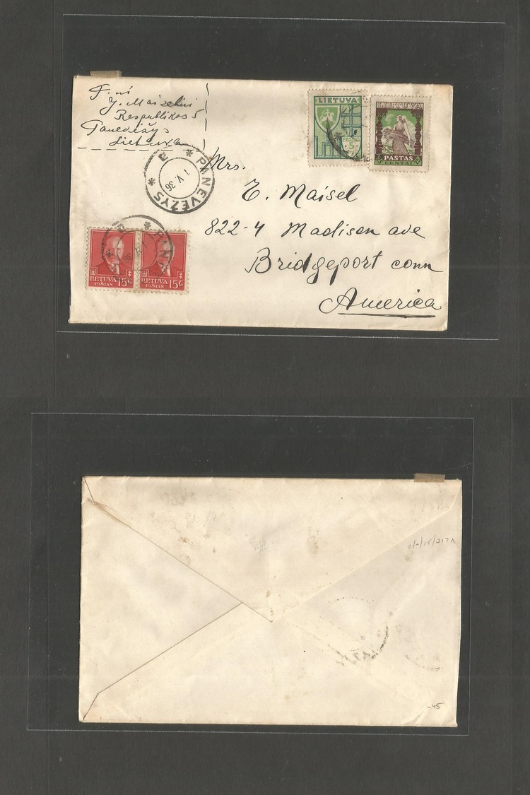 Lithuania. 1936 (1 May) Panevezys - USA, Bridgeport, PA. Multifkd Envelope. Lovely Little Correspondance. - Litauen