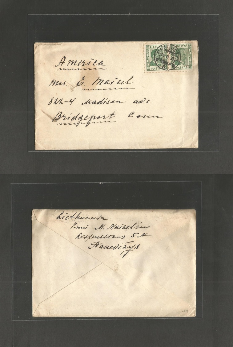 Lithuania. 1937 (14 Feb) Panevezys - USA, Bridge, Conn. Fkd Env. Lovely Little Correspondance. - Lituanie